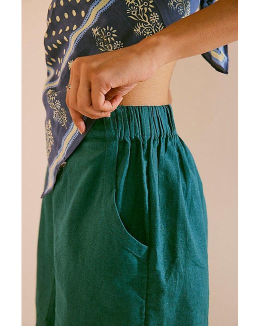 Free People Green On Repeat Linen Shorts