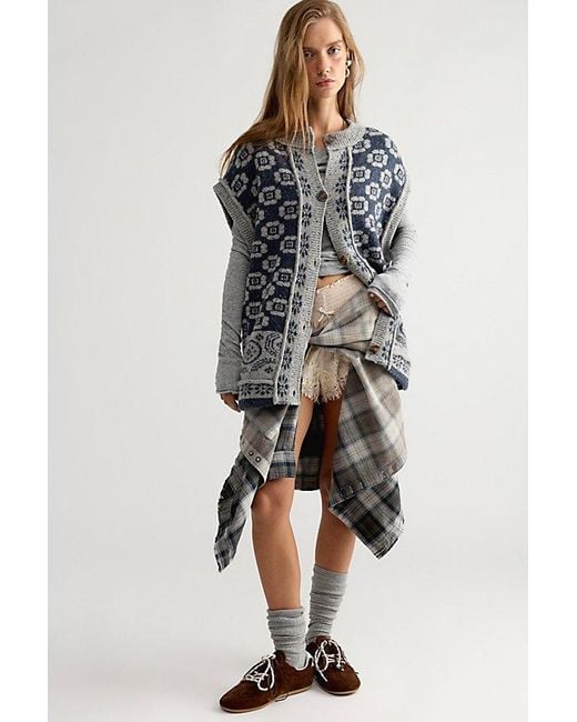 Free People Multicolor Patch And Peach Wool Vest Jacket