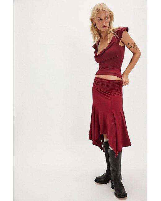 GUIZIO Red Soffiano Midi Skirt Set
