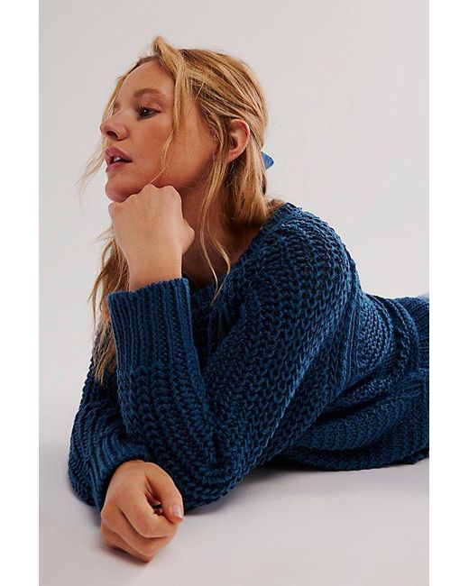Free People Blue We The Free Essential Linen Crew