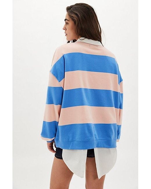 Free People Blue Classic Striped Oversized Crewneck