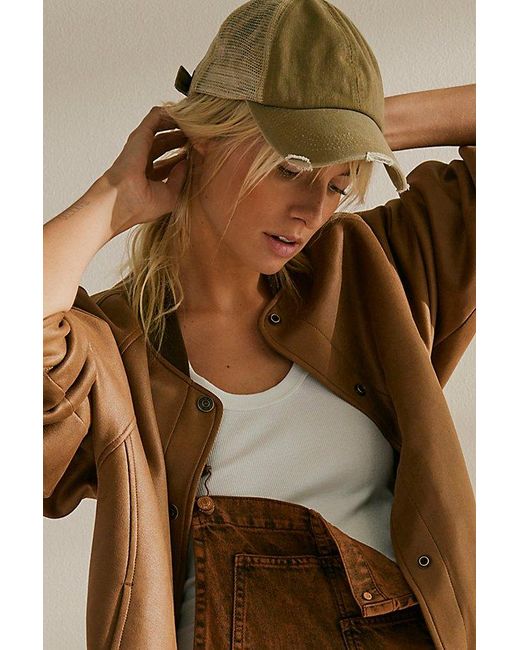 Free People Brown Saltwater Washed Trucker Hat