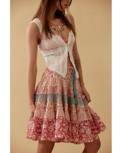 Free People Red Many Layers Printed Skirt