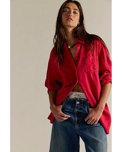 Free People Red Everyday Linen Shirt