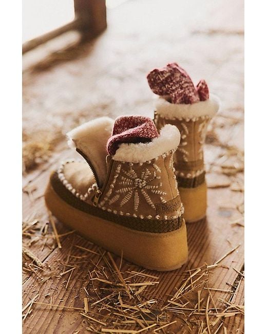 Laidbacklondon Natural Setsu Platform Floral Stitched Boots Shoe By
