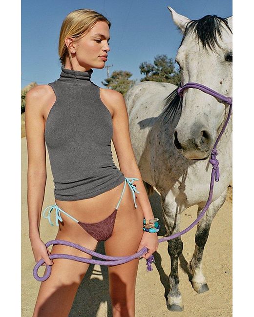 Intimately By Free People Blue Always Ready Seamless Turtleneck Tank Top