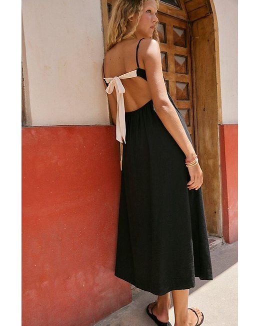 free-est Black Sandshell Linen Halo Babydoll Midi Dress By