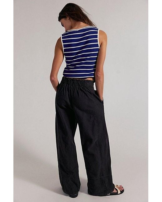 Free People Blue Day's End Linen Pull-On Pants