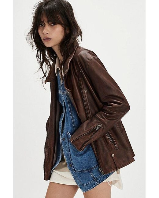Free People Blue We The Free Jealousy Leather Moto Jacket