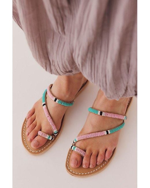 Laidbacklondon Pink Diani Beaded Sandals By