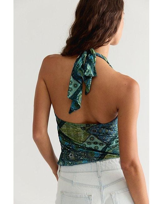 Free People Green Butterfly Effect Halter Top