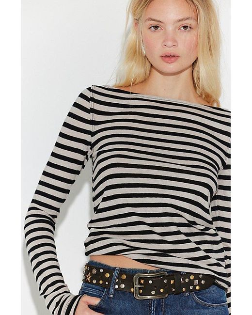 Free People Gray Most Loved Striped Long Sleeve