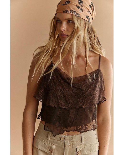 Free People Brown Rose Lace Top
