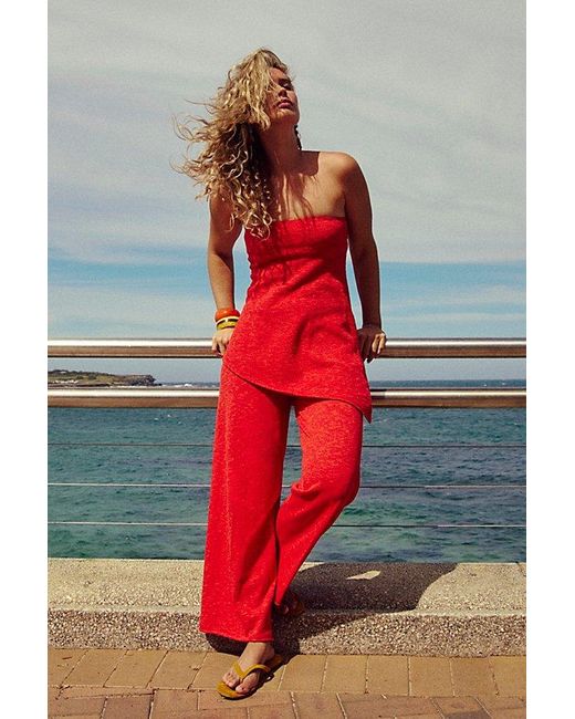 free-est Red Krista Cotton-Linen Sweater Set