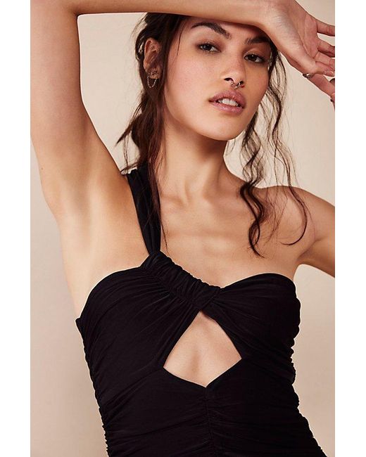 Shona Joy Natural Yvette One-shoulder Midi Dress At Free People In Black, Size: Us 2