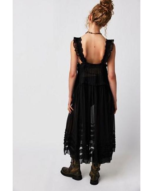 free people midi moon dress black new FREE PEOPLE moon phase ruffle slip dress s small