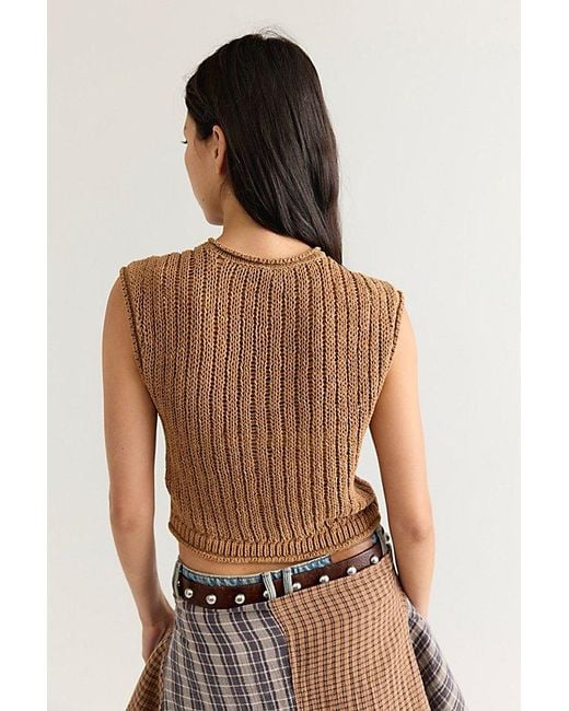Free People Brown Drop Stitch Cotton Vest