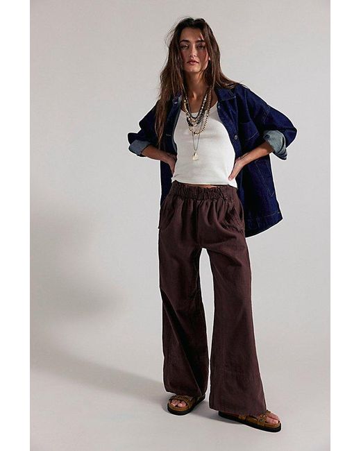 Free People Blue Day's End Linen Pull-On Pants