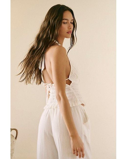 free-est Natural Khloe Smocked Halter Top By