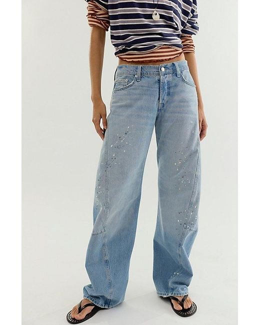 Free People Blue Fable Low-Rise Twisted Bowed Jeans