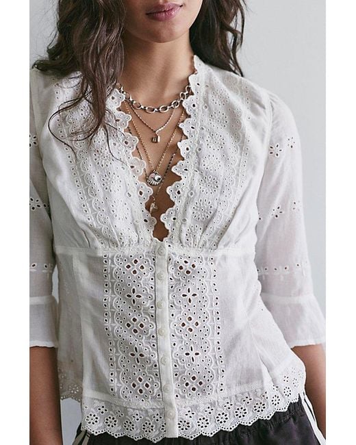 Free People Gray Salone Eyelet Top