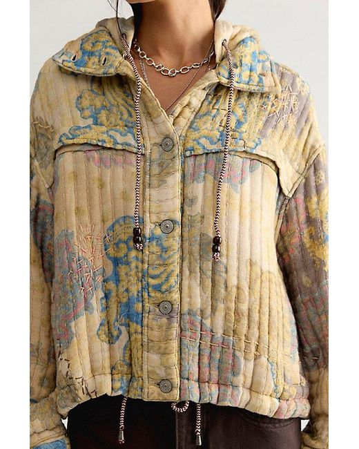 Free People Green We The Free Flora Quilted Bomber Jacket