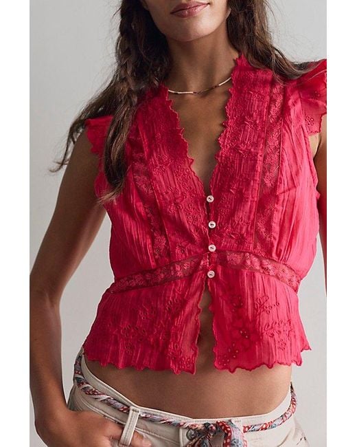 Free People Red Day Dreamer Top