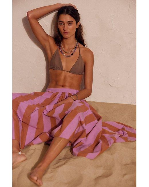 free-est Red Lowen Striped Midi Skirt By