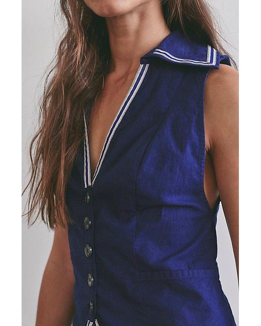 Free People Blue High Seas Cotton Top