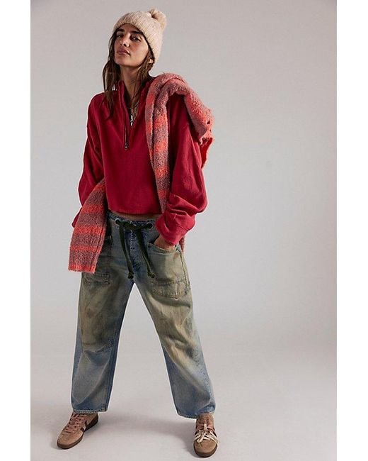 Free People Red Celeste Quarter Zip Top