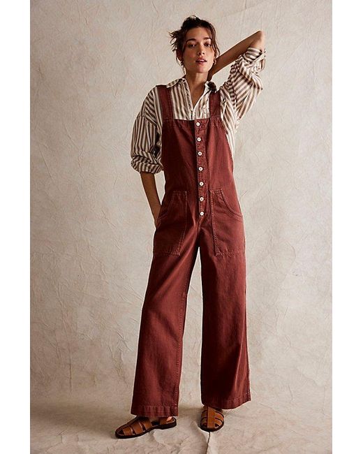 Free People Red Fields Of Flowers Wide-leg Overalls