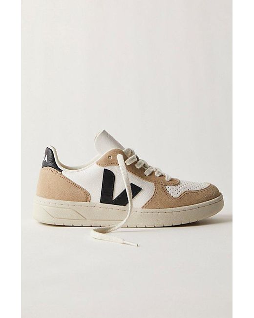 Veja Natural V-10 Suede Sneakers At Free People In Extra White/black Sahara, Size: Eu 37