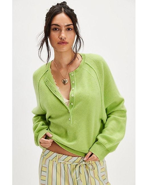 Free People Green Porta Cashmere Henley Sweater