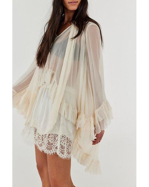 Free People Natural Full Sleeve Frill Top
