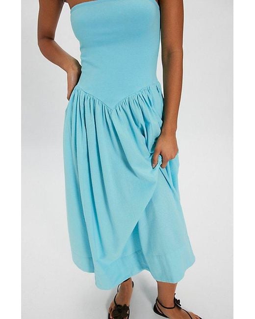 free-est Blue Onda Drop-Waist Tube Midi Dress By