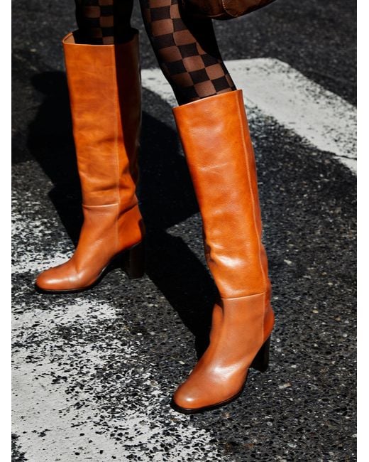 Women's tall red leather on sale boots