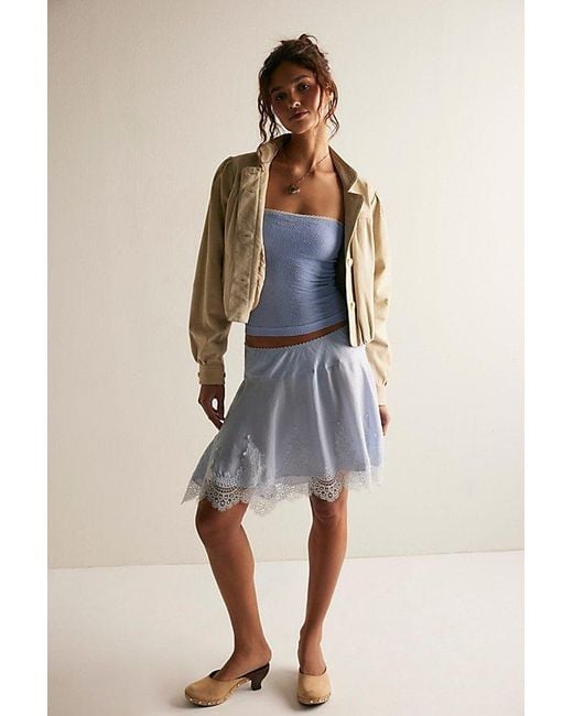 Intimately By Free People Blue Something Satin Mini Slip Skirt By