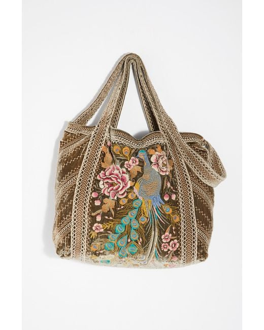 Free People Green Moonlight Velvet Embroidered Tote By Johnny Was