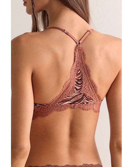 Intimately By Free People Brown Fiona Mesh Printed Front-Close Bralette By