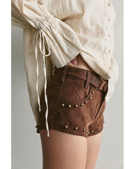 Free People Brown We The Free The Cool Kid Suede Micro Shorts