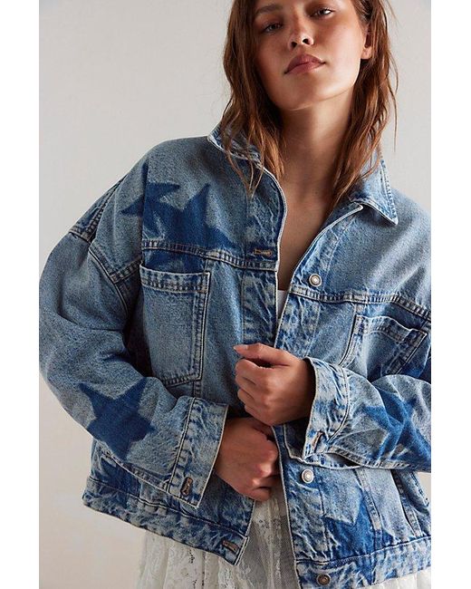 Free People Opal Swing Denim Stars Jacket in Blue | Lyst