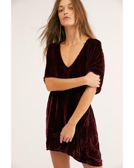 Free People Crushed Velvet T-shirt Dress By Cp Shades in Red | Lyst