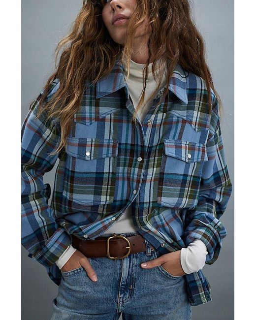 Free People Blue We The Free Hideaway Plaid Shirt