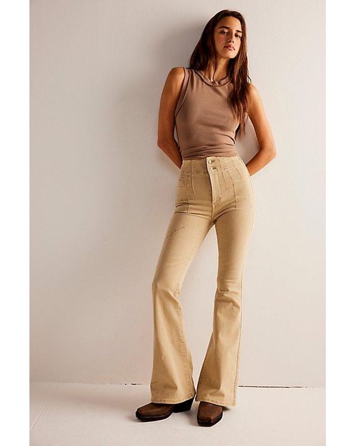 Free People Natural Jayde Flare Jeans At Free People In Dirty Khaki, Size: 24