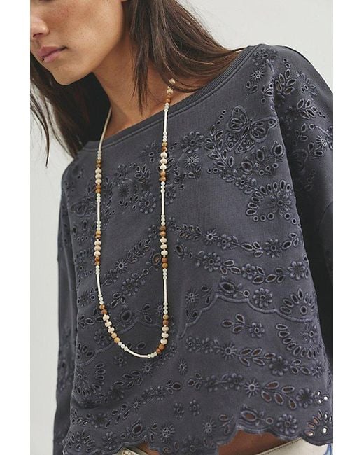 Free People Blue Iris Embroidered Sweatshirt