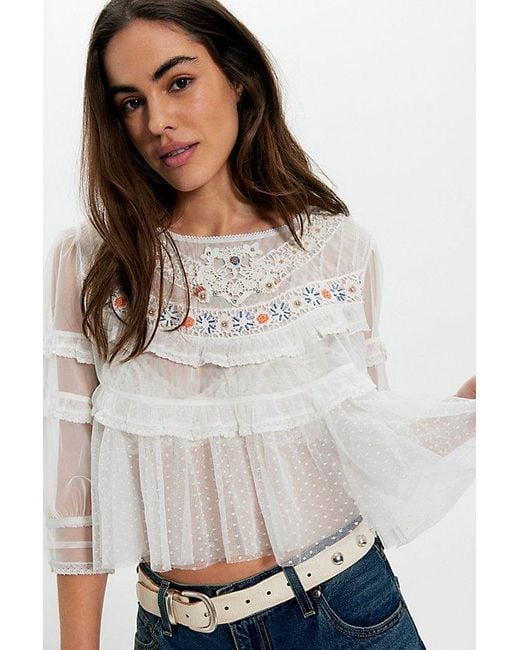 Free People White Daisy Daze Blouse