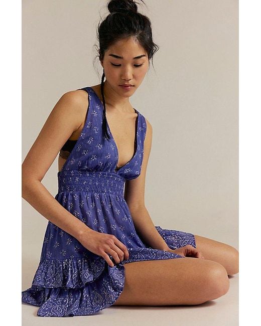 Intimately By Free People Blue Happy Hour Printed Mini Slip By