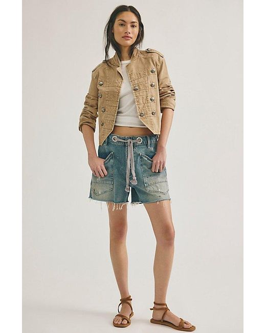 Free People Blue Moxie Barrel Shorts