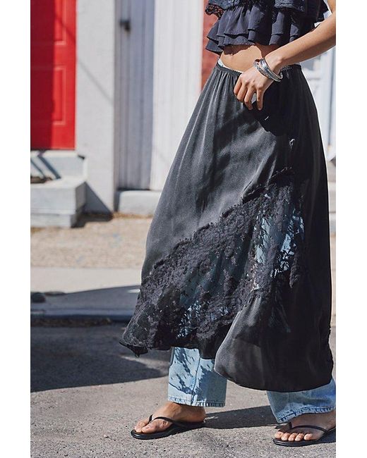 Intimately By Free People Black Parisian Nights Maxi Slip Skirt