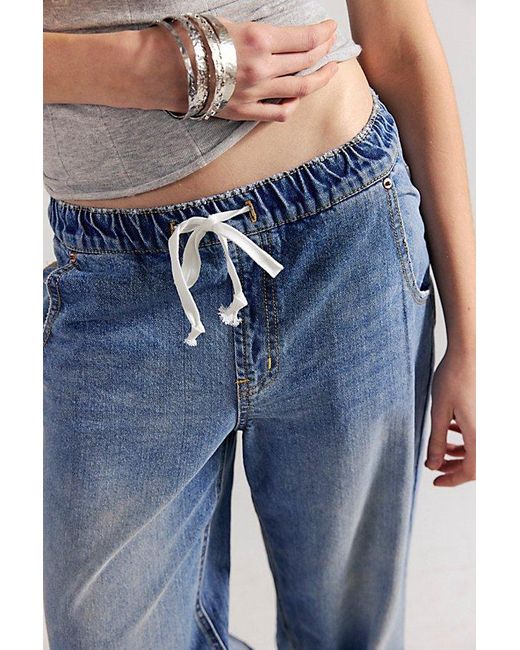One Teaspoon Blue Roadhouse Wide-Leg Drawstring Jeans